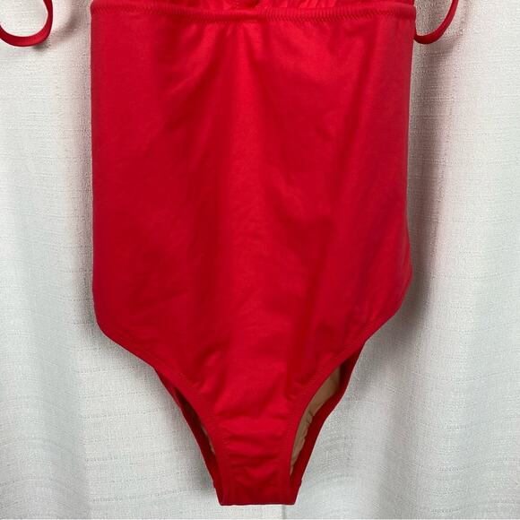 J.Crew Coral Scalloped V Neck One Piece Swimsuit Sz.8 - Picture 7 of 16